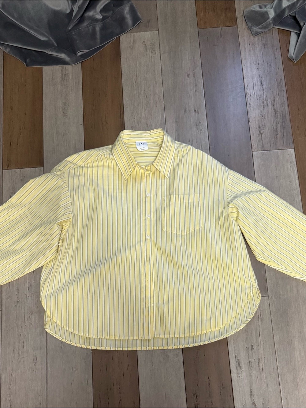 GAP Yellow, white and Blue Striped “The Big Shirt” Button Down Shirt